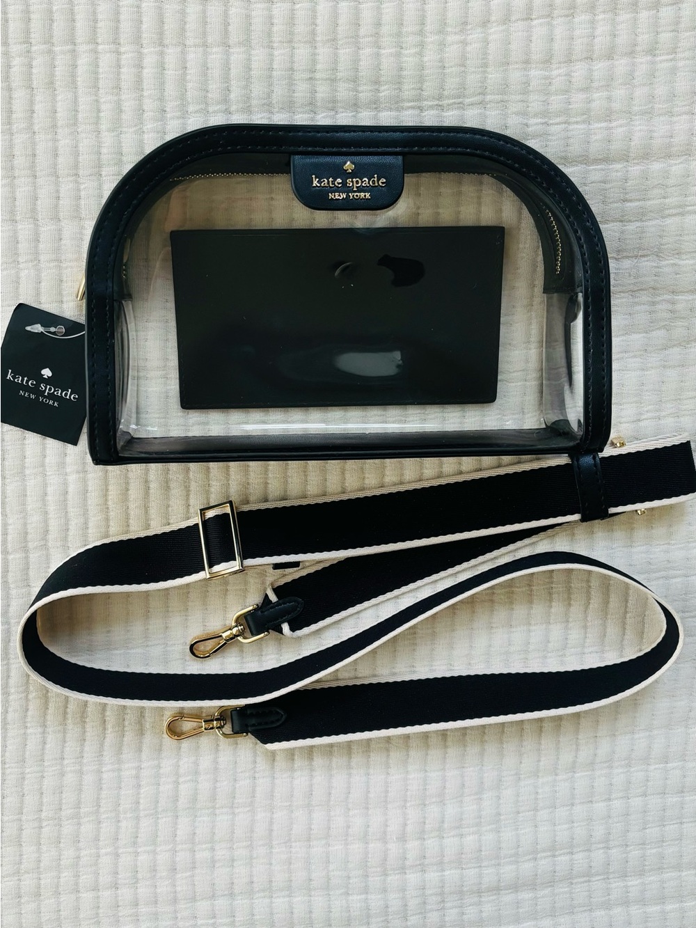 Kate Spade Clare Clear Small Dome Crossbody Bag Black Multi Stadium Bag NWT - Picture 5 of 16